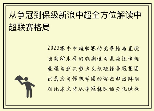 从争冠到保级新浪中超全方位解读中超联赛格局