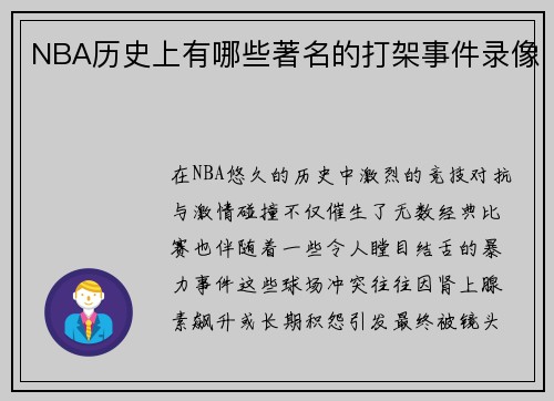 NBA历史上有哪些著名的打架事件录像