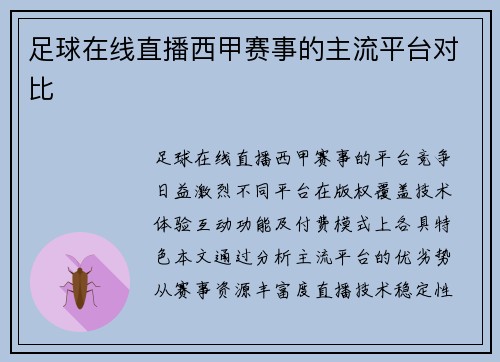 足球在线直播西甲赛事的主流平台对比
